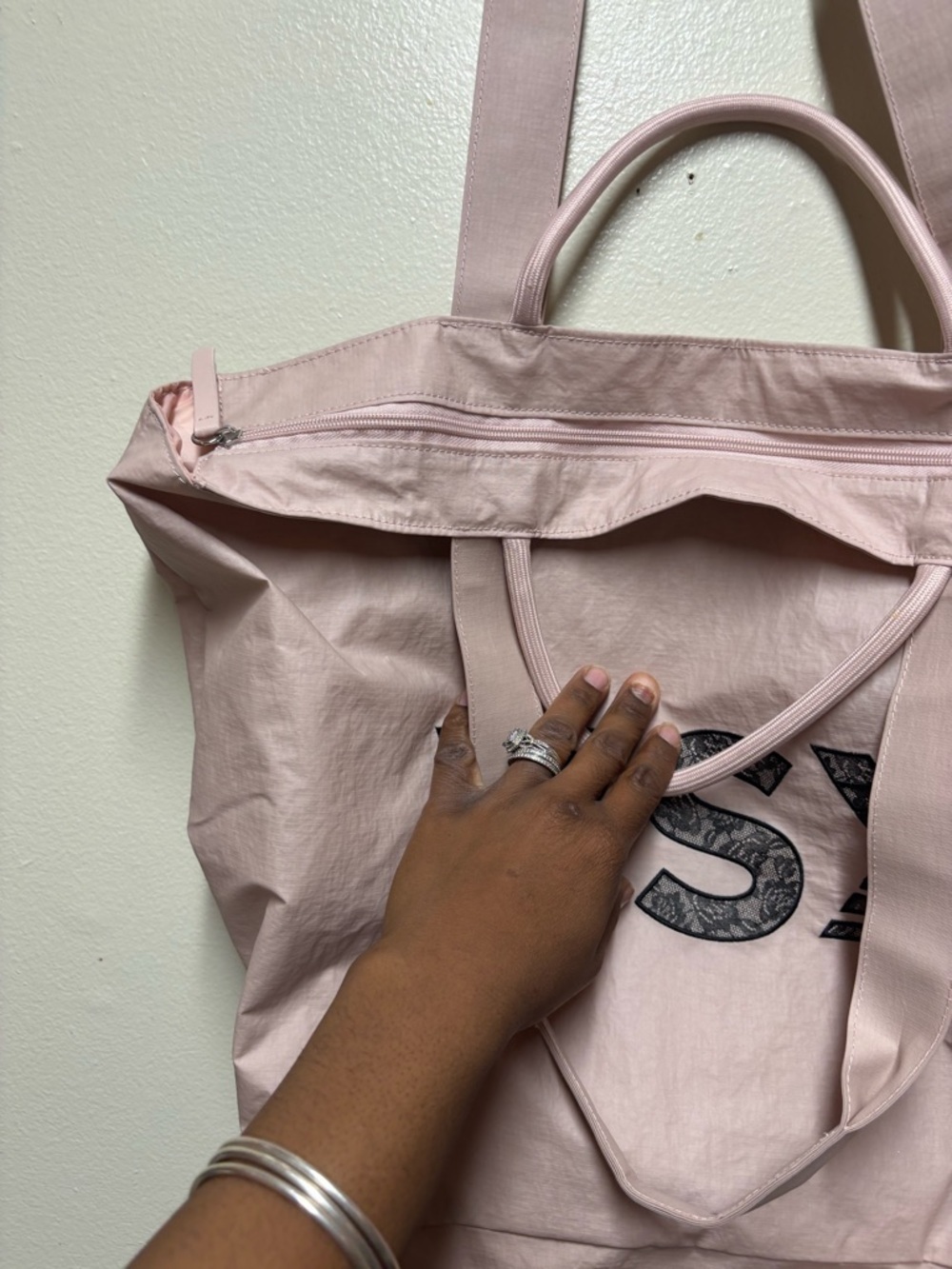 Victoria's Secret VSX Large Tote Bag Light Pink With Lace Black Logo - Picture 3 of 8
